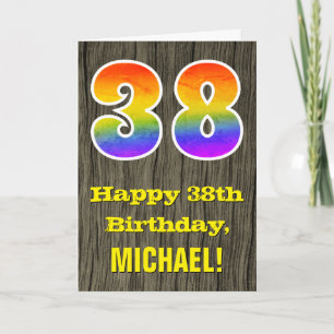 Carte 38e anniversaire : Rustic Faux Wood Look, Arc-en-c