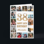 Carte 38e Joyeux Anniversaire Collage photo d'or et blan<br><div class="desc">38th Happy Birthday Gold and White Photo Collage Birthday Card. Pour plus de personnalisation,  cliquez sur le bouton "Customiser" et utilisez notre outil de conception pour modifier ce modèle.</div>