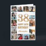 Carte 38e Joyeux Anniversaire Collage photo d'or et blan<br><div class="desc">38th Happy Birthday Gold and White Photo Collage Birthday Card. Pour plus de personnalisation,  cliquez sur le bouton "Customiser" et utilisez notre outil de conception pour modifier ce modèle.</div>