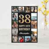 Carte 38e Joyeux anniversaire noir et or Collage photo (Fleur jaune)