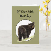 Carte 39e anniversaire amusant Ours noir - Grin et l'our (Fleur jaune)