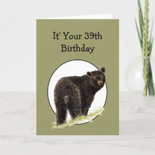 Carte 39e anniversaire amusant Ours noir - Grin et l'our