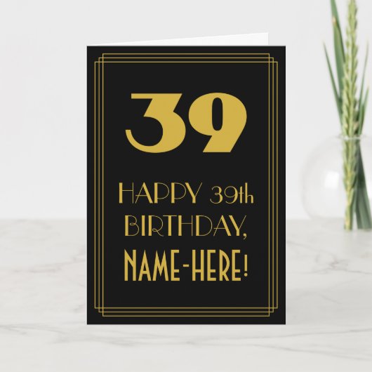 Carte 39e anniversaire ~ Art Déco Inspiré Look "39" & No (Devant)