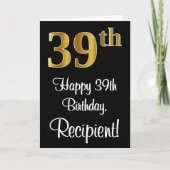 Carte 39e anniversaire ~ Elégant Luxueux Faux Gold Look  (Devant)