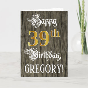 Carte 39e anniversaire : Faux Gold Look + Faux Wood Moti