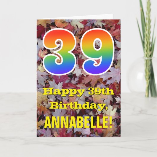 Carte 39e anniversaire ; Feuilles d'automne rustiques ; (Devant)