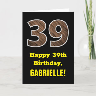 Carte 39e anniversaire : Nom, Motif Faux Wood Grain "39"