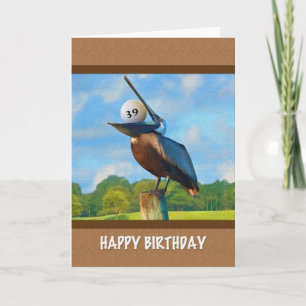 Carte 39e anniversaire, Pélican avec Golf Ball Card