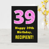 Carte 39e anniversaire : Pink Stripes and Hearts "39" +  (Fleur jaune)