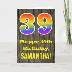 Carte 39e anniversaire : Rustic Faux Wood Look, Arc-en-c