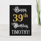 Carte 39e anniversaire — Script fantaisie; look or Faux; (Devant)