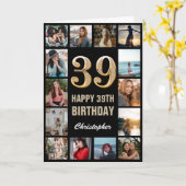 Carte 39e Joyeux Anniversaire Black and Gold Photo Colla (Fleur jaune)