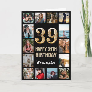 Carte 39e Joyeux Anniversaire Black and Gold Photo Colla