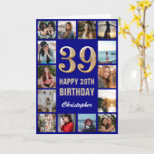 Carte 39e Joyeux Anniversaire Marine Bleu & Gold Photo C (Fleur jaune)
