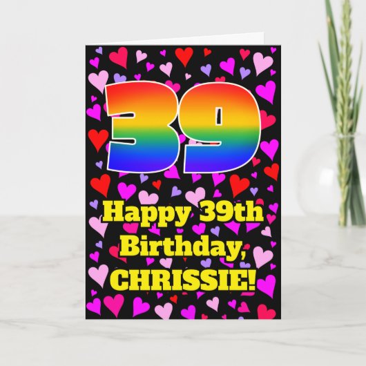 Carte 39th Birthday: Loving Hearts Pattern, Rainbow # 39 (Devant)