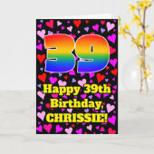 Carte 39th Birthday: Loving Hearts Pattern, Rainbow # 39 (Fleur jaune)