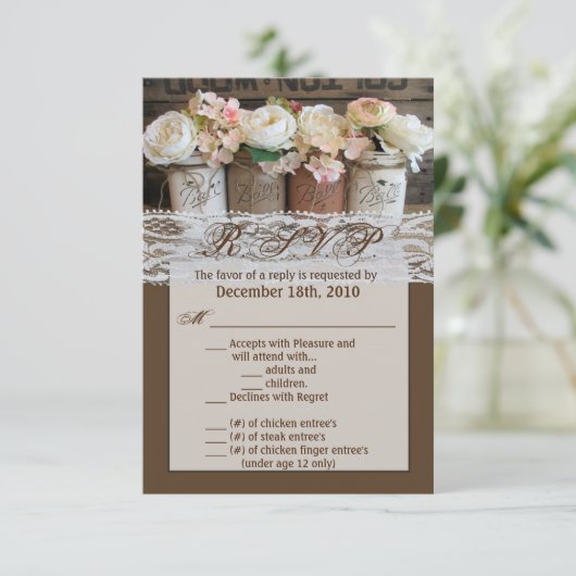 Carte 3.5x5 R.S.V.P. Mason Jar Fleur sauvage Barn (Debout devant)
