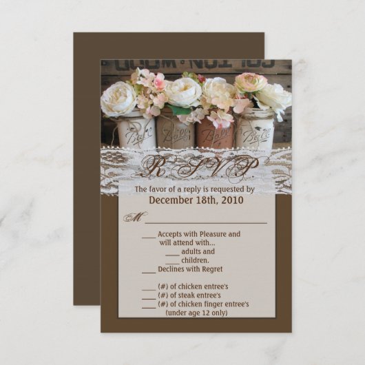 Carte 3.5x5 R.S.V.P. Mason Jar Fleur sauvage Barn (Devant / Derrière)