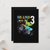 Carte 3 ans Anniversaire Dinosaur Monster Famille de cam (Devant/Arrière en situation)