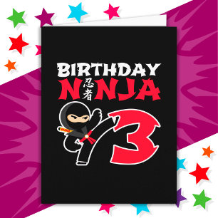 Carte 3 ans Karate Ninja Party Enfants 3e anniversaire