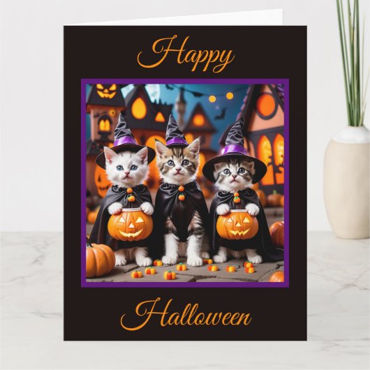 Carte 3 Chatons d'Halloween Trick ou traitement (Devant)