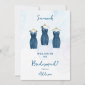 Carte 3 Chic Blue Bridesmaid Dresses Watercolor Proposal (Devant)