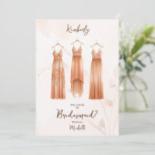 Carte 3 Chic Peach Bridesmaid Dresses Watercolor Ask (Debout devant)