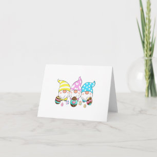 Carte 3 Gnomes de Pâques Pastel Printemps Chasse aux oeu