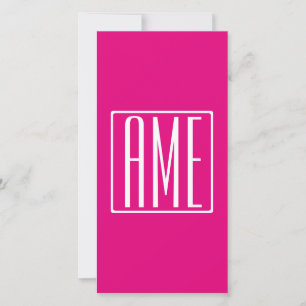 Carte 3 Initiales Monogramme Blanc sur rose chaud