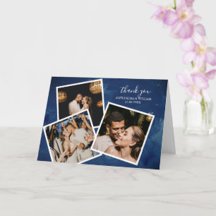 Carte 3 Photo Bleu Marine Aquarelle Mariage Merci