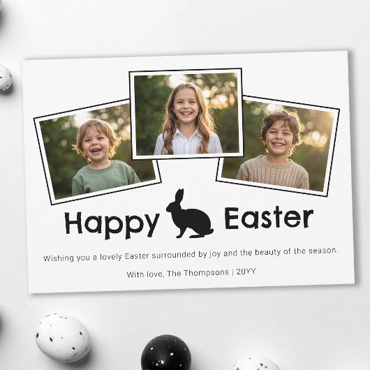 Carte 3 Photo Collage Bold Black Happy Easter With Bunny