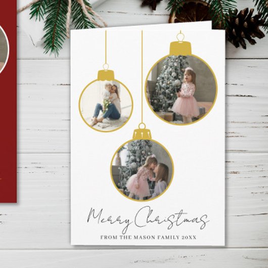 Carte 3 photo Merry Christmas bauble Photo Card