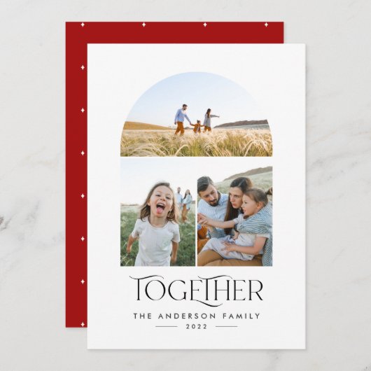 Carte 3 photo moderne arche rouge ensemble typographie (Devant / Derrière)