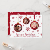 Carte 3 Photos Bauble Rouge Ornements & Snowflakes (Devant/Arrière en situation)