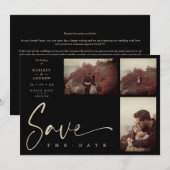 Carte 3 Photos Black Chic Trendy Collage Wedding Covid19 (Devant / Derrière)