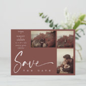 Carte 3 Photos Brown Chic Trendy Collage Wedding Covid19 (Debout devant)