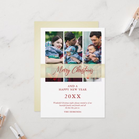 Carte 3 Photos Collage Noël Script manuscrit (Devant/Arrière en situation)