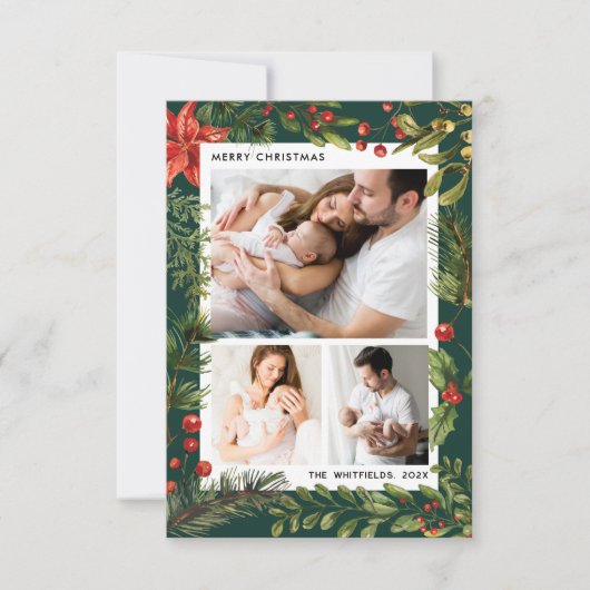 Carte 3 Photos de famille Vacances de Noël botaniques (Devant)