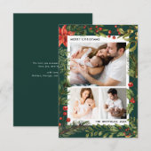 Carte 3 Photos de famille Vacances de Noël botaniques (Devant / Derrière)