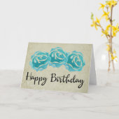 Carte 3 Roses Turquoises d'aquarelle sur Tan Damask anni (Fleur jaune)