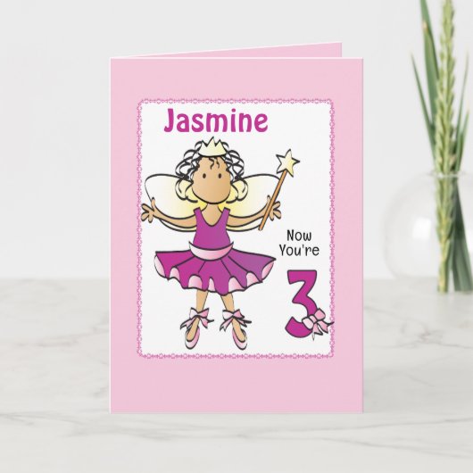Carte 3 Year Old Ballerina Cartoon Ethnic Birthday   (Devant)