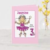 Carte 3 Year Old Ballerina Cartoon Ethnic Birthday   (Fleur jaune)
