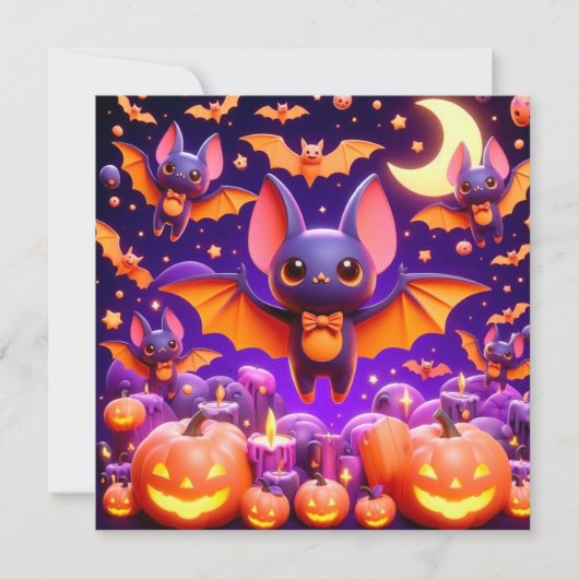 Carte 3D bats pumpkins halloween (Devant)