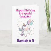 Carte 3e, 4e, 5e, 6e Anniversaire Fille, Licorne, (Devant)