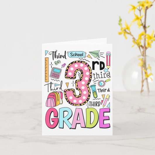 Carte 3e année Typographie mignonne Points Retour à l'éc (Fleur jaune)