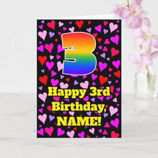 Carte 3e anniversaire : Amour Hearts Motif, Arc-en-ciel  (Orchidée)