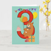 Carte 3e anniversaire avec ours assis (Fleur jaune)