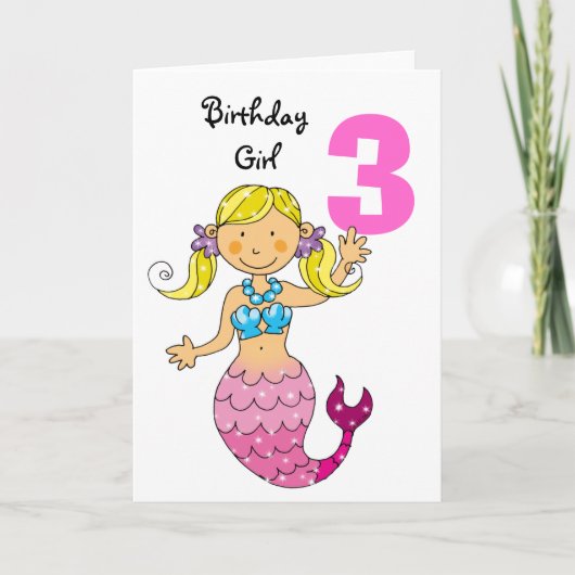 Carte 3e anniversaire cadeau pour une fille, mignonne si (Devant)