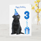 Carte 3e Anniversaire Chiot Thème - Chien bleu mignon Ga (Fleur jaune)