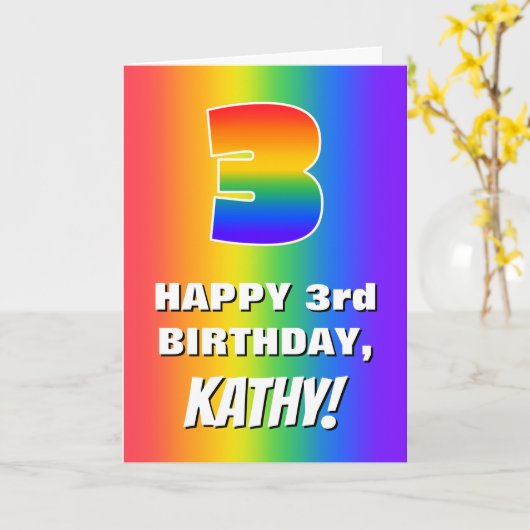 Carte 3e anniversaire : coloré, amusant Motif arc-en-cie (Fleur jaune)